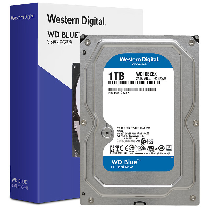 西部数据(WD)蓝盘 1TB SATA6Gb/s 7200转64MB 台式机械硬盘(WD10EZEX)