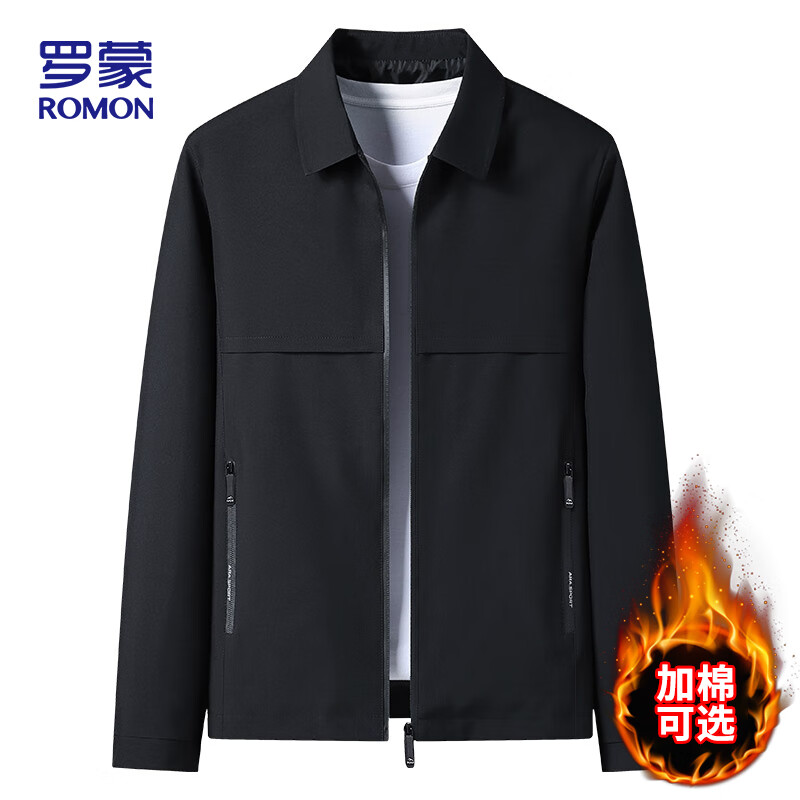 罗蒙（ROMON）外套男士秋冬季商务休闲翻领上衣潮流干部行政夹克男装MK73黑色XL