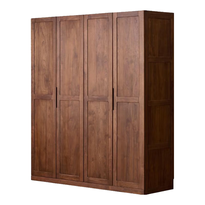 原始原素實木衣柜現(xiàn)代輕奢簡約黑胡桃木落地衣服收納柜子A款三門 M1042