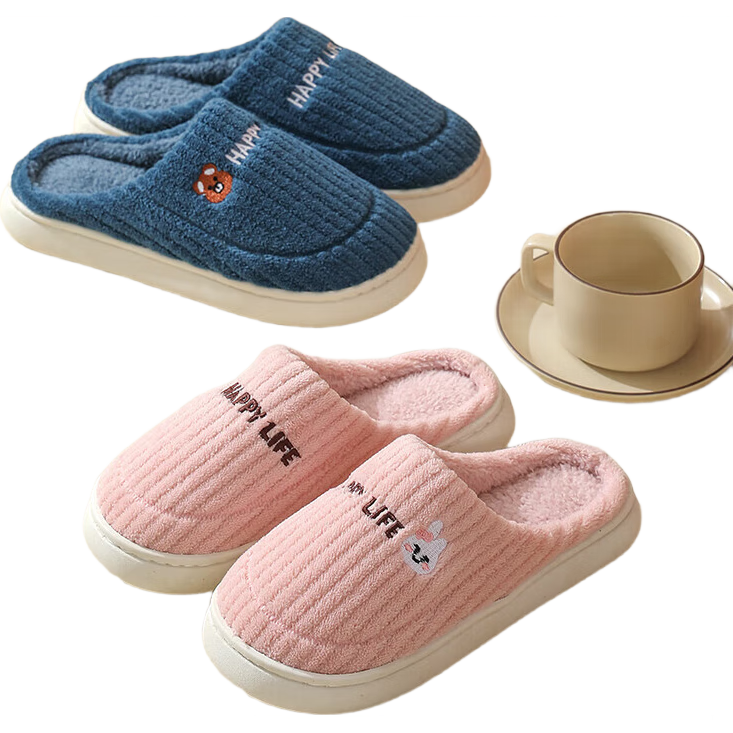 【福利价】小熊小兔棉拖秋冬季情侣保暖学生男拖鞋女居家棉拖鞋 小熊小兔棉拖-粉色 40-41 适合39-40