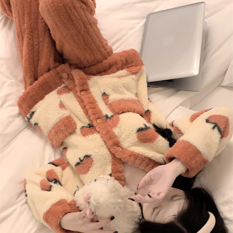 俞兆林珊瑚绒睡衣女秋冬2025新款可外穿保暖套装甜美公主风加厚家居服 印花桃子 【睡衣两件套】 XL 【适合120-150斤】