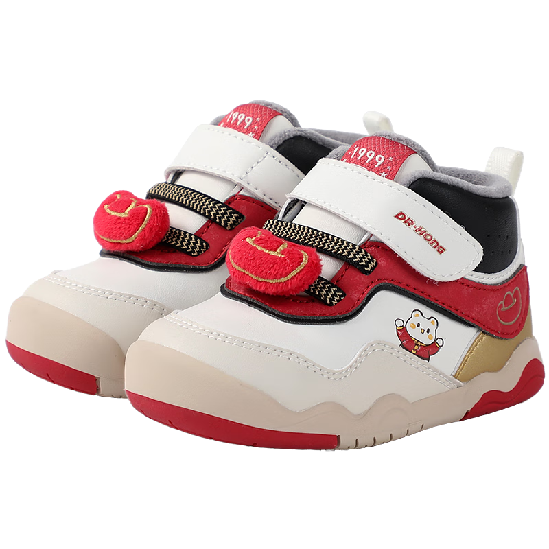 江博士(DR·KONG)冬季男女寶寶步前鞋加絨舒適保暖魔術(shù)貼嬰兒鞋 米/紅/金 (加絨內(nèi)里) 22 腳長約12.7-13.3