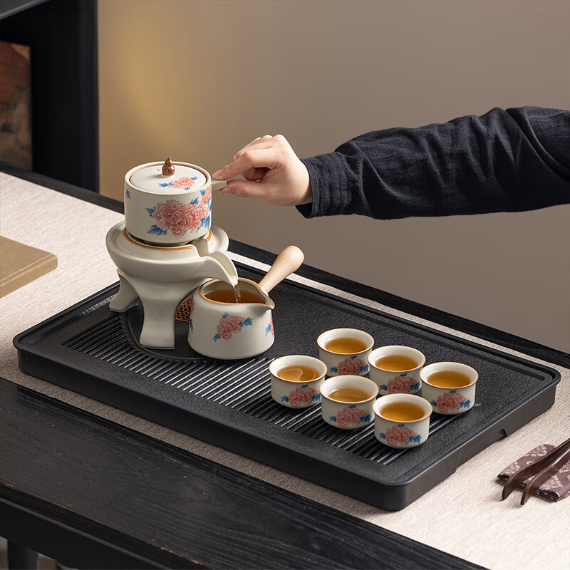 心去處汝窯自動(dòng)茶具套裝陶瓷中秋節(jié)禮物送領(lǐng)導(dǎo)長(zhǎng)輩生日禮物伴手禮 牡丹米黃汝窯9頭福祿自動(dòng)茶具+觀遠(yuǎn)山茶盤【簡(jiǎn)裝】