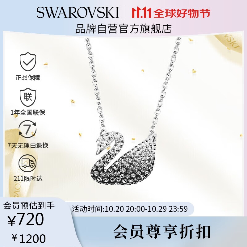 施华洛世奇（SWAROVSKI）SWAN 黑白渐变大天鹅项链女送女朋友生日礼物女5614103