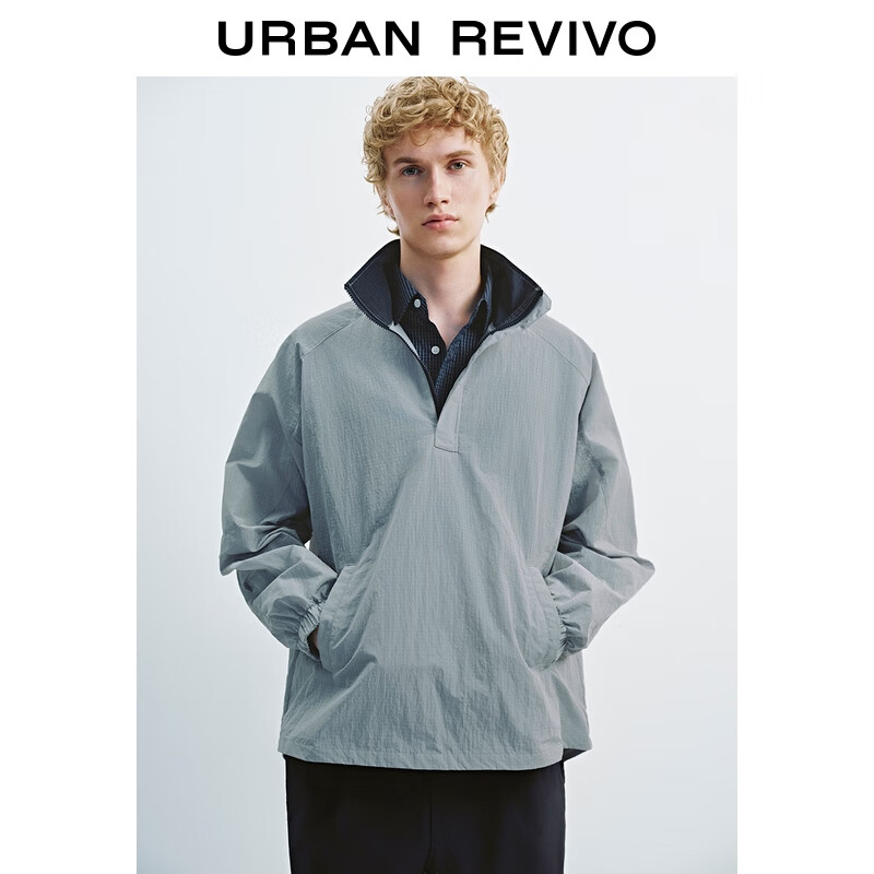 UR2025秋季新款男装通勤撞色翻领格纹宽松罩衫衬衫UMF250093 灰蓝 S (XS-S)