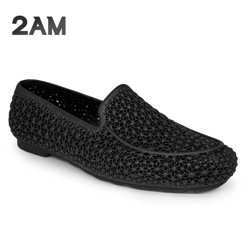 2AM4D打印一体乐福鞋轻便舒适豆豆鞋套脚商务3D打印休闲鞋 黑色 43