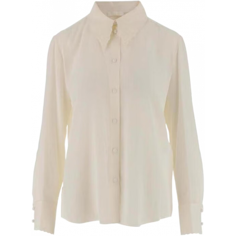 蔻依（Chloe）奢侈品女裝淡黃色真絲長(zhǎng)袖系扣襯衫 裸色 FR-34
