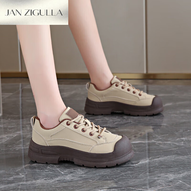 JAN ZIGULLA厚底内增高小白鞋女2025秋季新款初中生小个子女大头丑萌运动鞋 白色 40
