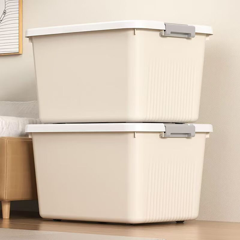 BABY VIEW收纳箱储物整理箱加厚衣物玩具大号密封车载带轮搬家塑料收纳盒  小号奶油白【25*17*15】不带轮