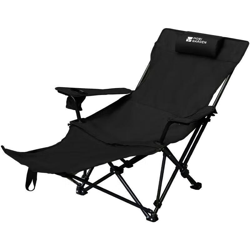 牧高笛（MOBIGARDEN）乐享躺椅 户外露营午休陪护折叠床带头枕折叠椅三挡可调节 曜石黑