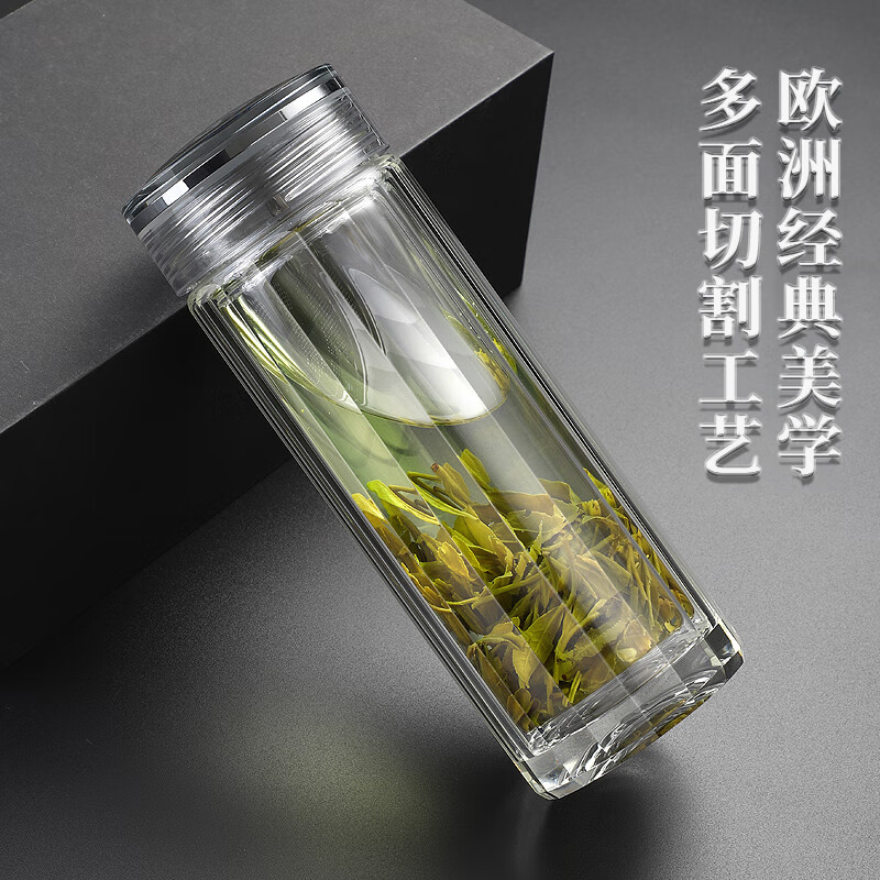 格亚(GEYA)陶立克高档玻璃杯男士高端双层玻璃茶杯子泡茶杯玻璃水杯定制礼盒 加长款【高档盒装】400ml