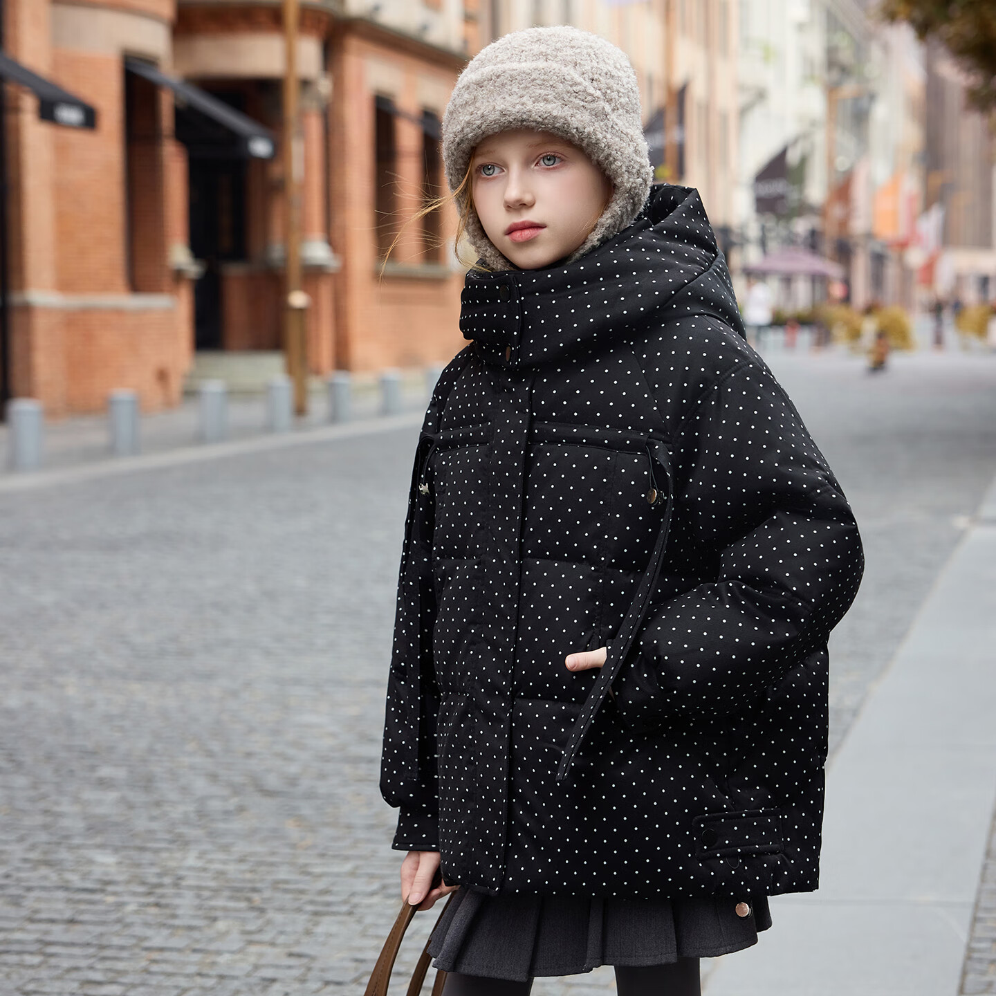 ABC KAIA冬季女童羽绒服2025新款儿童洋气加厚保暖外套白鸭绒面包服童装潮 黑色 120
