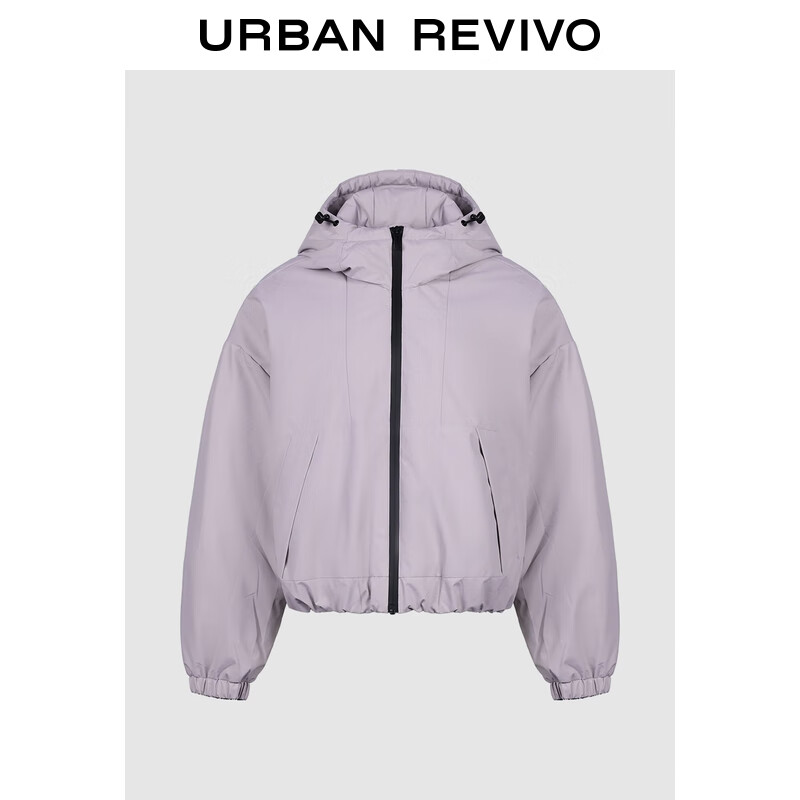UR冬季新款女装户外休闲拉链抽绳连帽羽绒服UYY150095 灰紫 (偏宽松) S