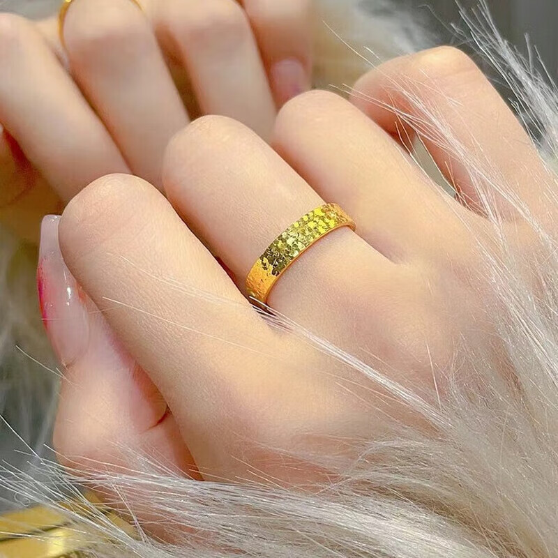 老凰祥黄金金包银戒指碎碎冰金戒指开口款情侣婚戒婚庆节日送礼 金包银碎碎冰女戒 活口