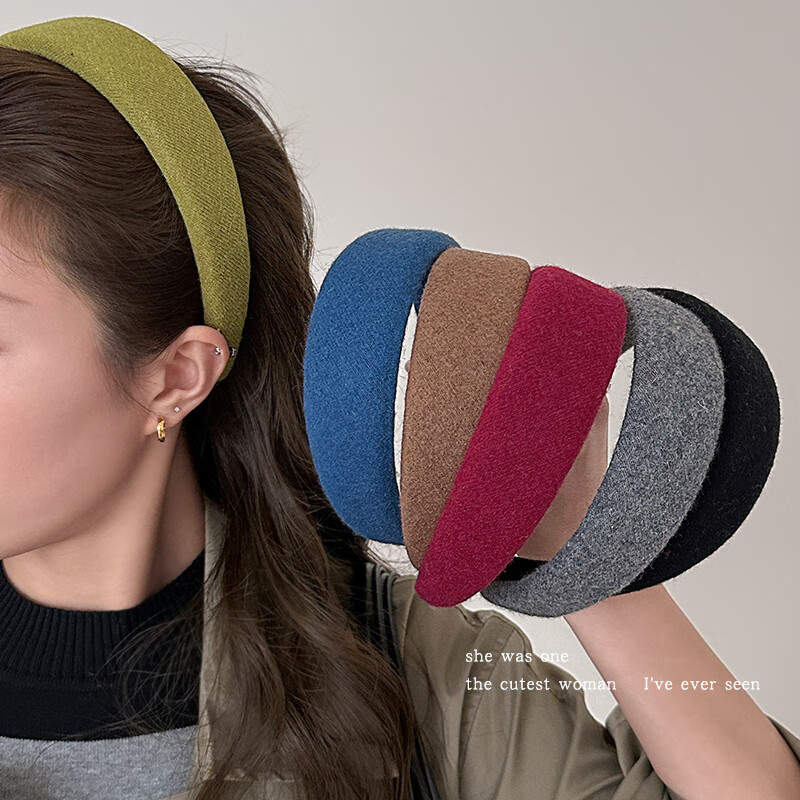 清晨的星星韩系日常外戴毛呢发箍女高颅顶发卡洗脸压发头箍2025秋冬新款发饰 奶咖色