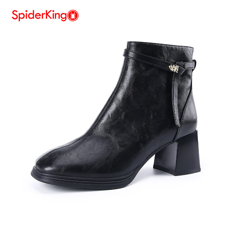 女鞋2025秋季英伦风复古粗跟时装靴小个子方头