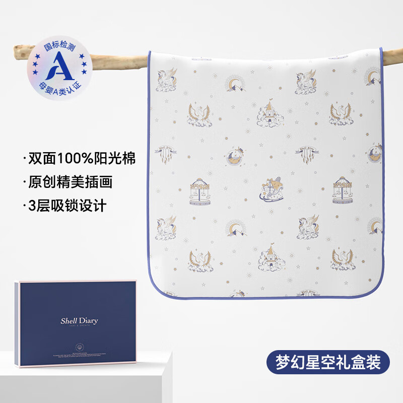 貝殼日記嬰兒隔尿墊防水寶寶透氣床罩大尺寸可水洗兒童隔夜墊 夢(mèng)幻星空【雙面印花第二件5折】 60x80cm