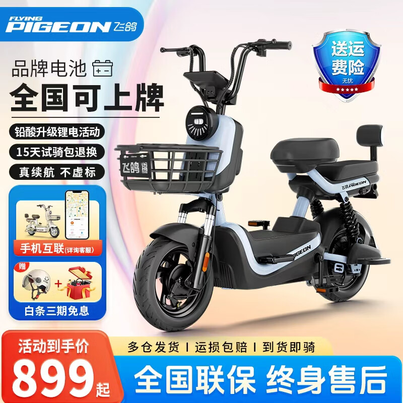 飞鸽2025新款电动自行车新国标电瓶车男女成人代步小型两轮电车超长续航 冰川灰 【车架款】自配电池/咨询客服