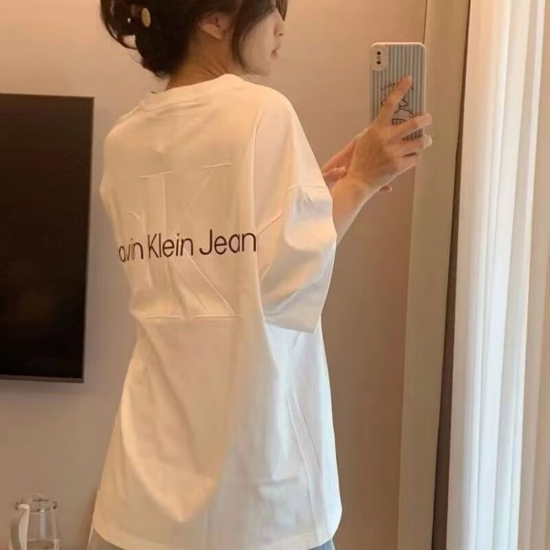 Calvin Klein Jeans新款ck男T恤短袖纯棉情侣短袖T恤浮雕刺绣字母圆领女t恤 黑色 3XL 175-200斤