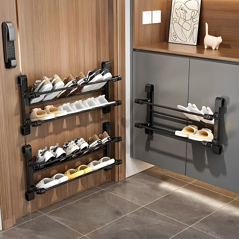 映调可折叠鞋架黑色双层65cm 