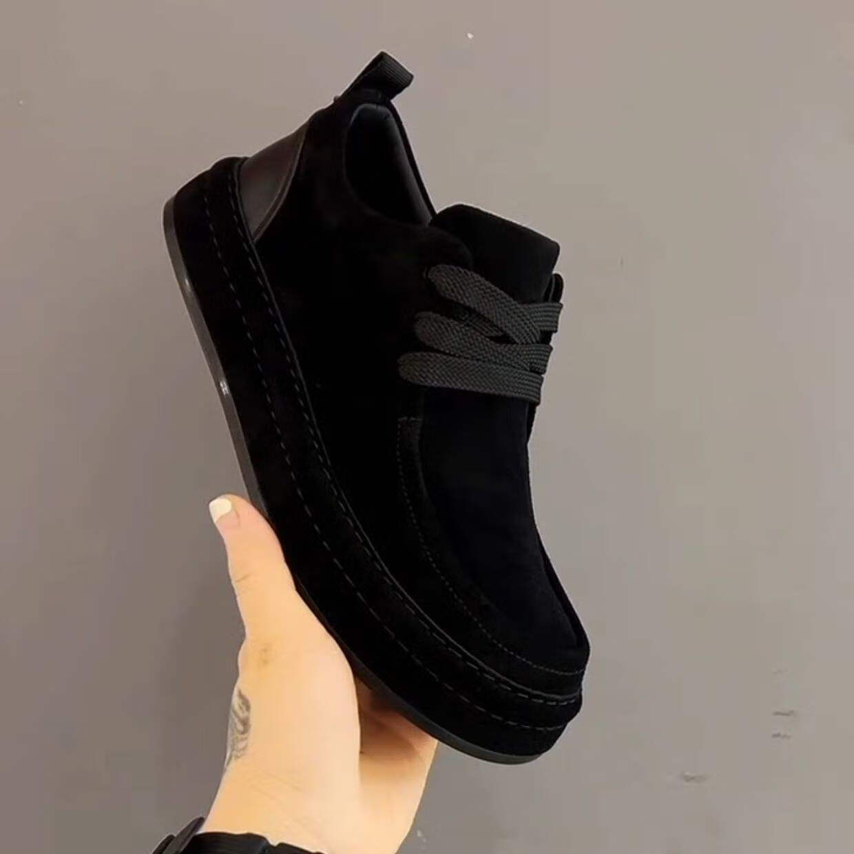 【高档品质】2025秋季新款时尚休闲鞋男士潮流百搭软底纯色散步鞋 黑色 40