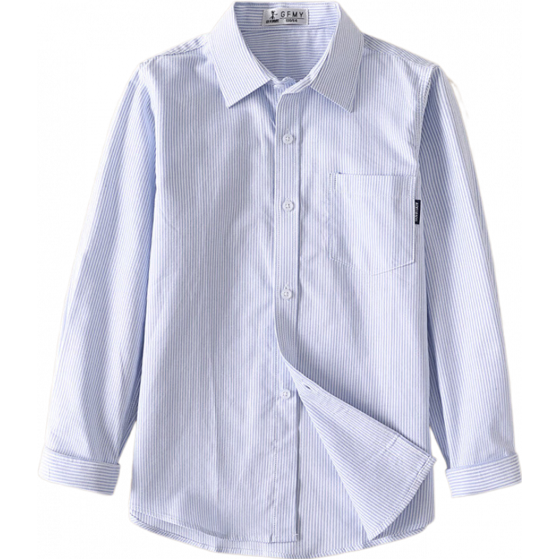 功夫螞蟻男童棉長袖襯衫春秋款條紋校服小學生中大兒童班服藍襯衣 藍色條紋 120 cm