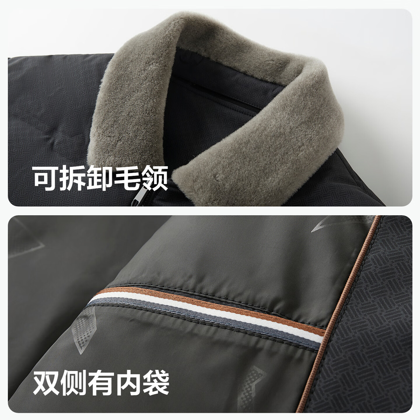 红豆毛领羽绒服25秋冬新款可拆卸翻领肌理款羽绒服男外套男 S1云墨黑 M 170/92A 推荐50-62公斤