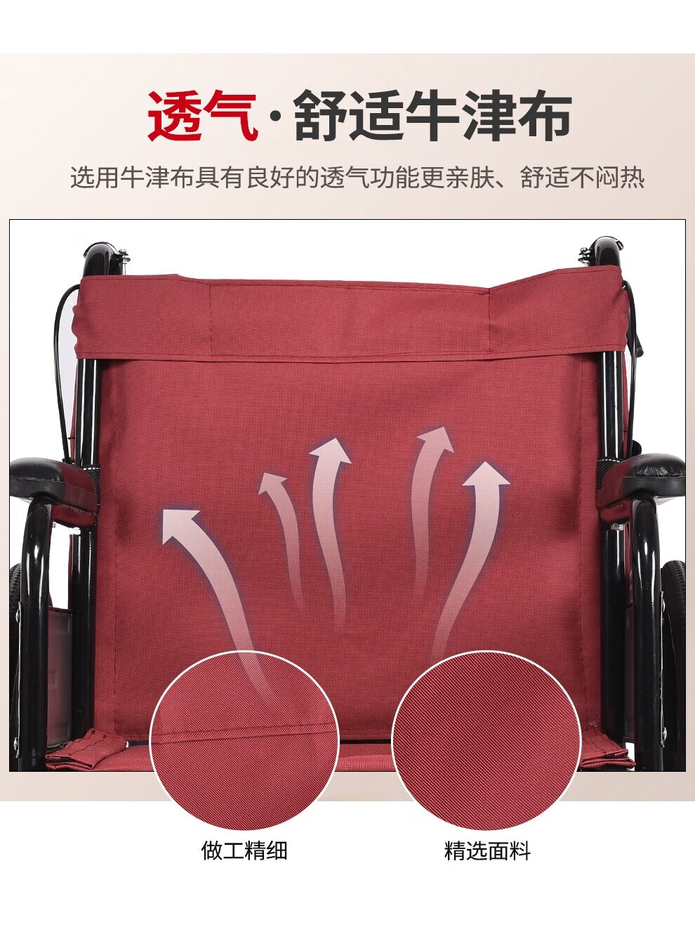 康立普(CANLIPE)轮椅车残疾人老人瘫痪年轻人骨折旅行手动专用小型超轻便折叠推车 医院同款 红色牛津布 加厚减震铝圈轮(送加厚餐桌)