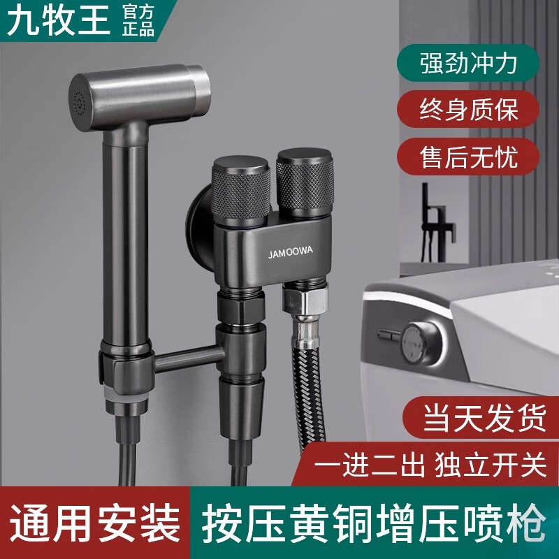 九牧王全铜马桶伴侣冲洗喷枪水龙头妇洗器喷头厕所卫生间增压冲水枪套装 【银色】A款不锈钢增压喷枪【壁挂款】