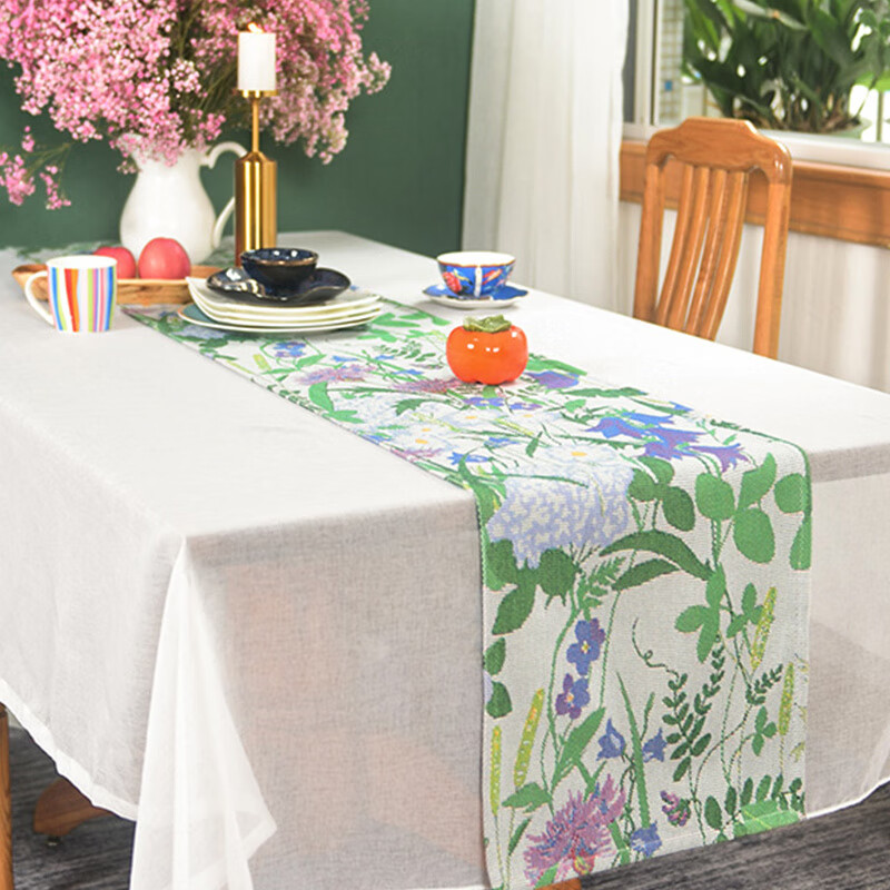 Ekelund瑞典ekelund 北歐花朵全棉桌旗美式田園風(fēng)提花床旗 花園物語 桌旗35*160cm