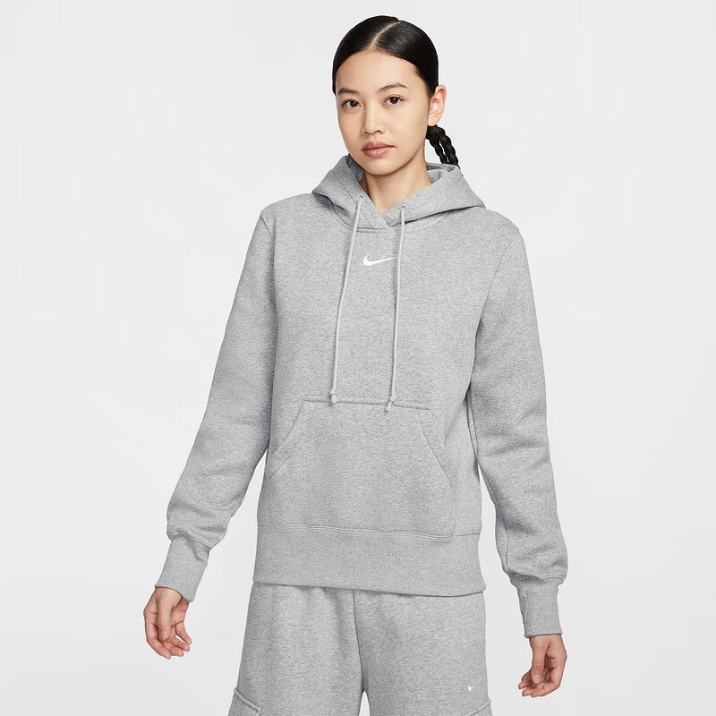 NIKE耐克女子加绒套头连帽衫2025冬季新款运动休闲灰色针织长袖卫衣 HF6840-063 XS