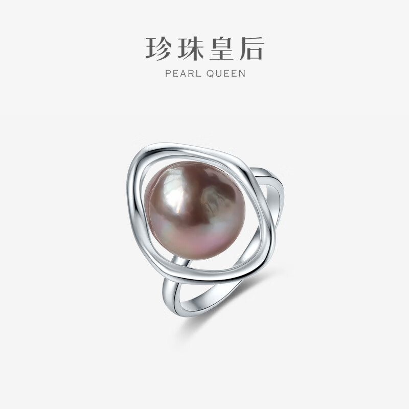 珍珠皇后（PearlQueen）淡水珍珠戒指女10-11mm巴洛克淡水珍珠戒指稀有紫 異形極微瑕極強光 10-11mm