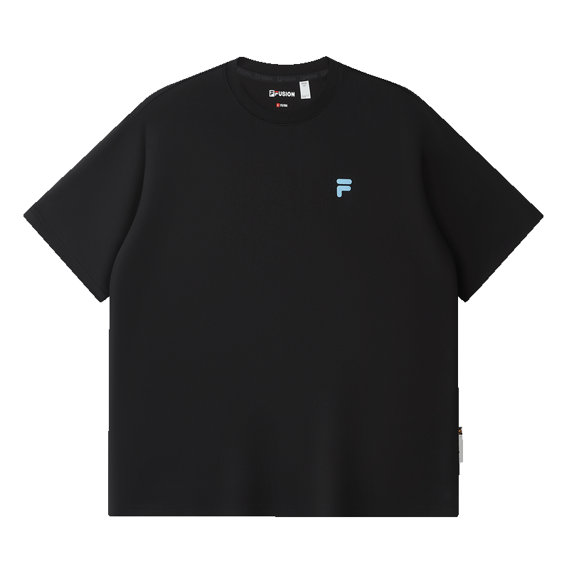 FILA FUSION斐乐潮牌章昊同款情侣款针织短袖衫2026春休闲宽松纯棉T恤