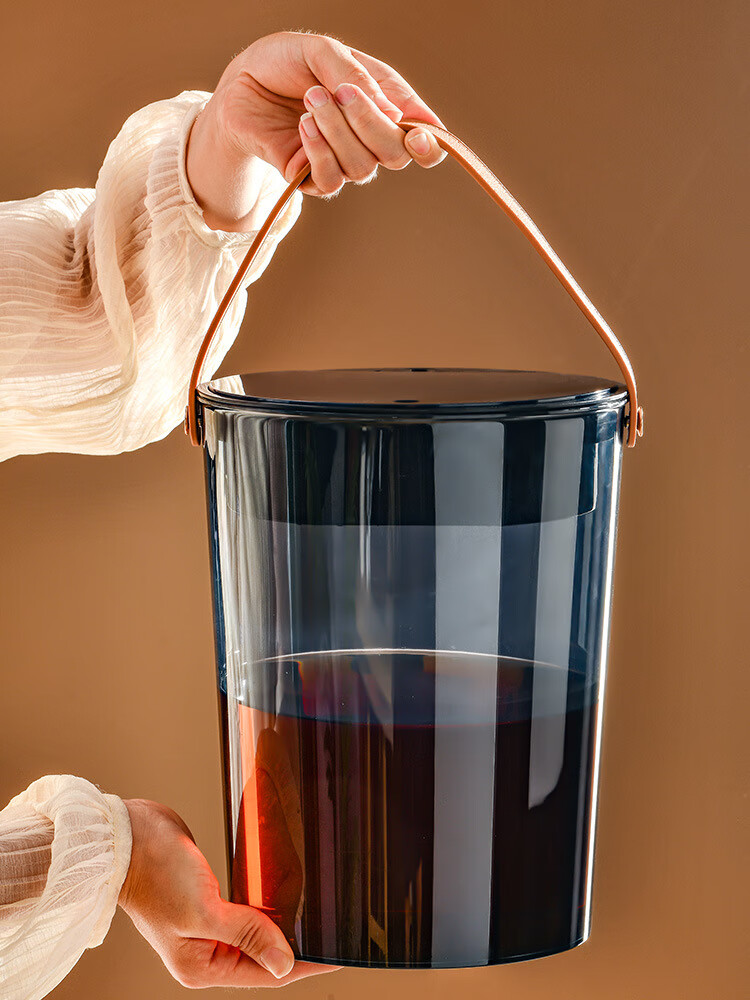 北杉（BEiSHAN）茶水桶家用透明茶渣桶带盖手提垃圾桶大小号冰桶 灰色 大号