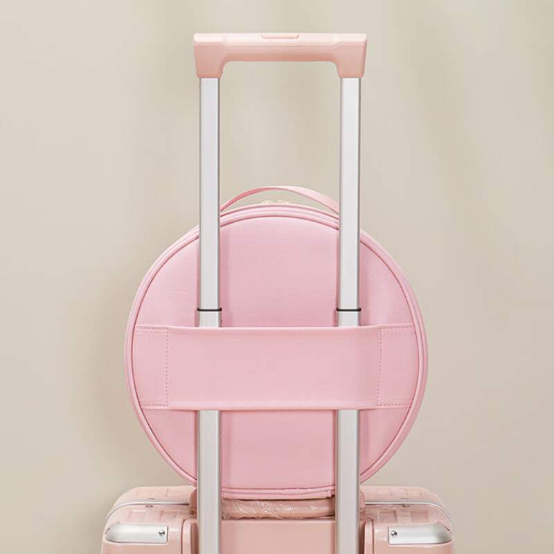 沃有家手提化妆包化妆品分区男士旅行洗潄收纳包女带镜子高级皮革化妆箱 圆形大号灯镜皮革手提化妆包优雅黑