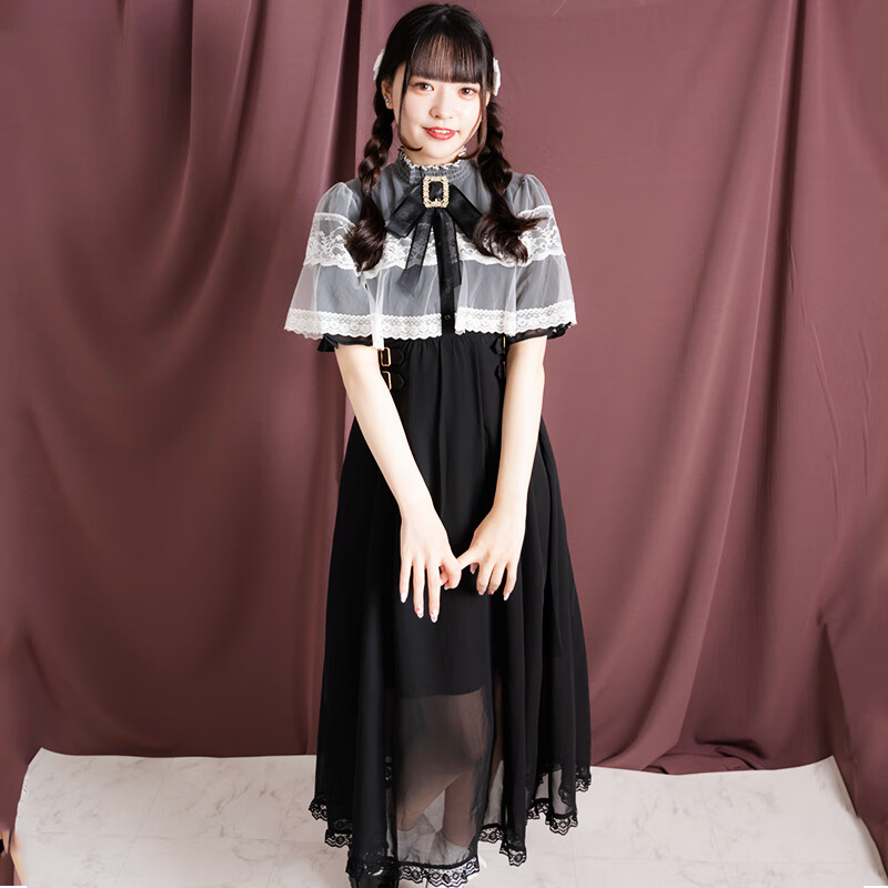 ROJITA蝴蝶结双侧腰带长款斗篷式连衣裙1423985(原1233424) 黑色