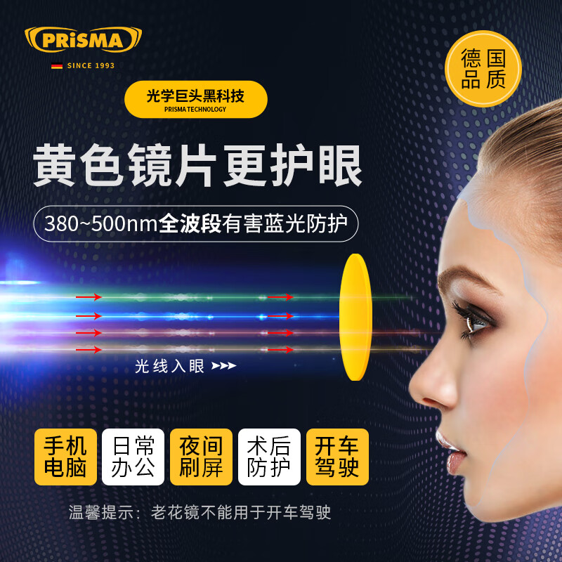 prisma普利索德国品牌防蓝光防辐射眼镜抗疲劳平光镜蓝光阻隔99%护目镜 95%防蓝光【多数人的选择】FF704 全波段(380~500nm)阻隔蓝光
