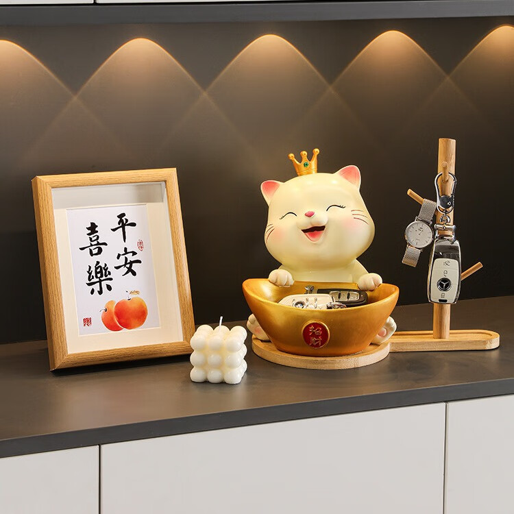 MPPMCK招财猫入户钥匙收纳摆件玄关门口鞋柜客厅家居装饰品乔迁新居礼品 温馨小猫玄关摆件E 【欢迎回家】