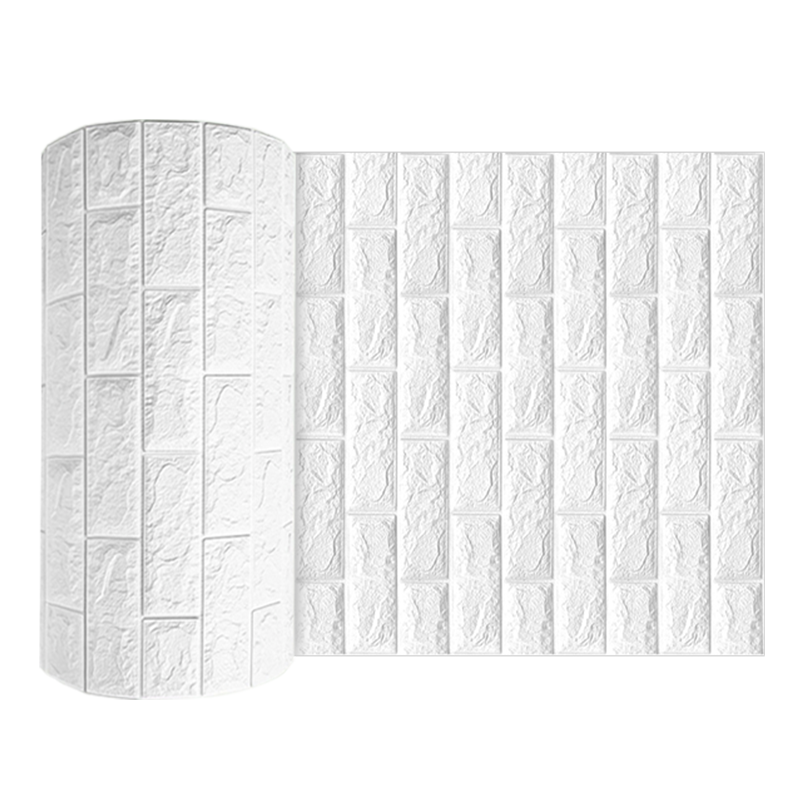 墨斗鱼墙纸自粘3d立体卷装墙贴防潮墙壁贴纸墙围泡沫墙贴 白色0.7*5米