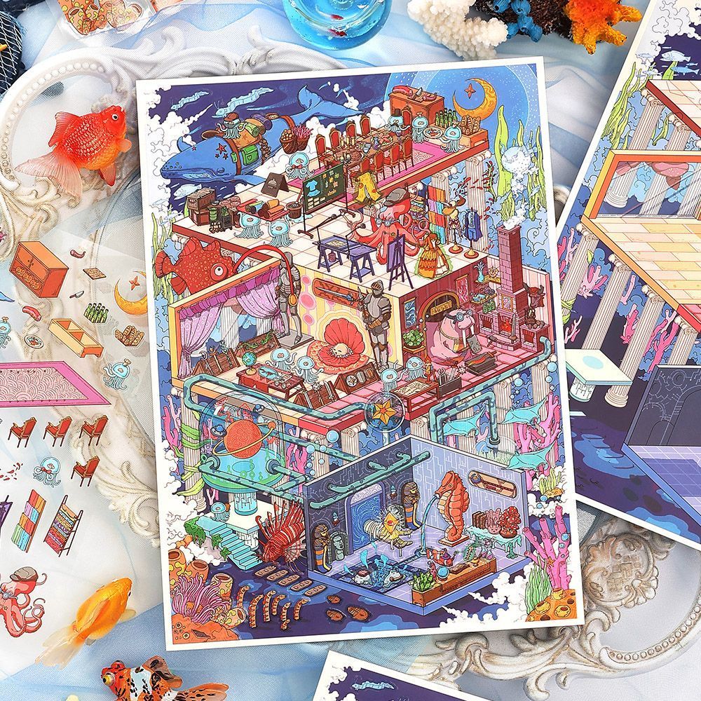 嘟嘟麦热门商品 今日营业中第二十七弹大尺寸造景贴纸 ins风韩系海洋场景手工贴画 今日营业中27.0【深海会馆】