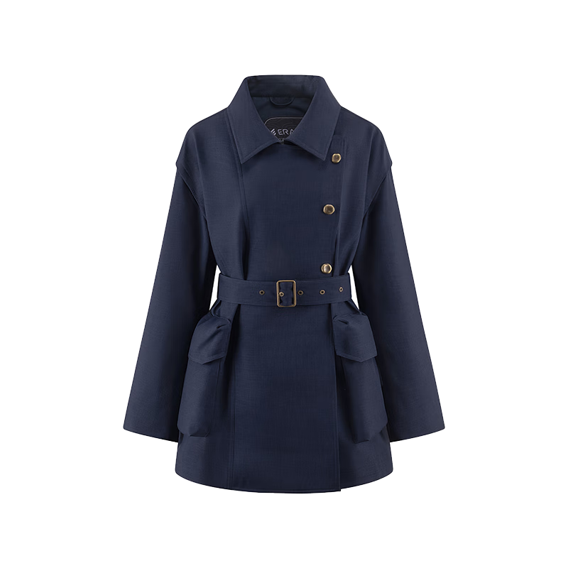 艾莱依陈都灵同款鹅绒服女士2025时尚工装短款复古薄外套 日蚀蓝M