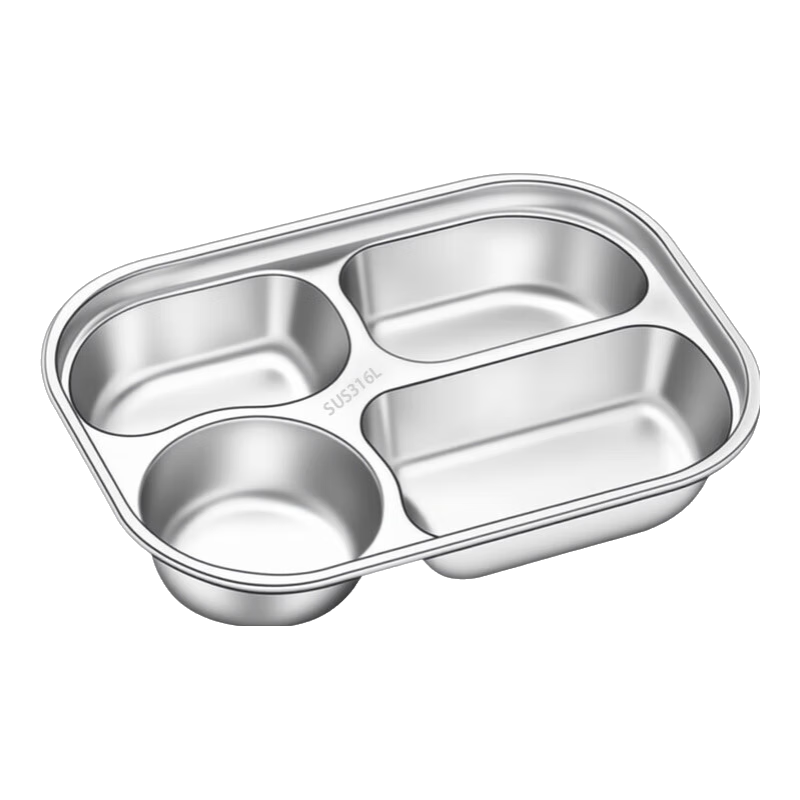 百暢316不銹鋼分格餐盤兒童成人食堂打飯盒自助快餐飯盤餐具套裝 【無(wú)蓋款】四格餐盤-無(wú)餐具