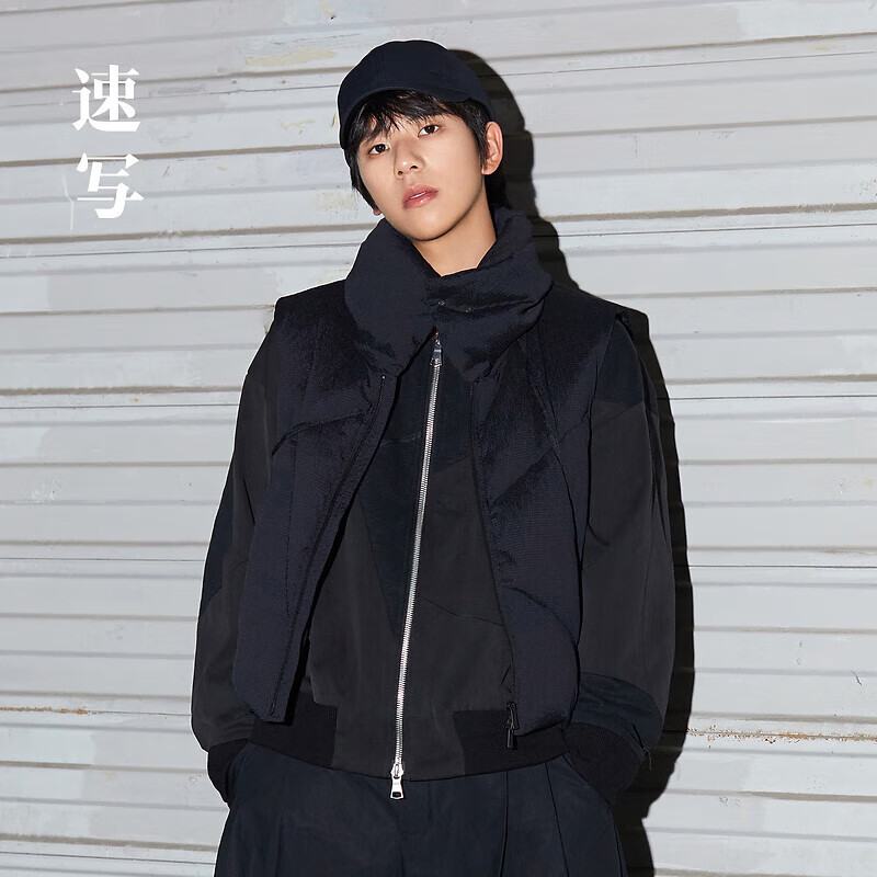 速写男装商场同款2023春新品夹克针织拼接棒球领 001本黑 S