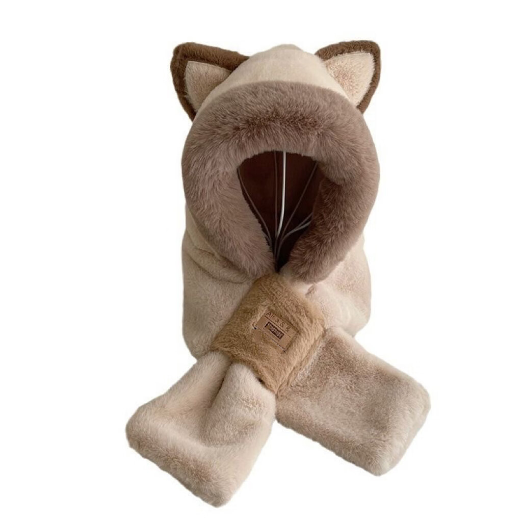 【仅需22.9元】洋臣 防风护耳连帽围脖 小熊尖耳【卡其色】