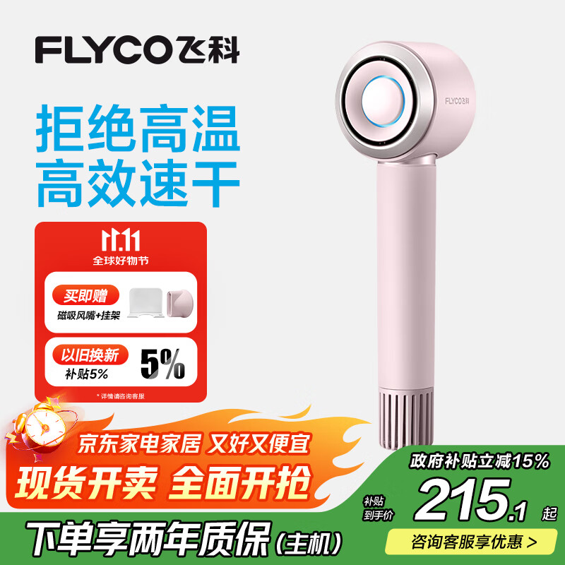 飞科（FLYCO）高速电吹风机生日礼物家用便携出行必备速干负离子大风力护发吹风筒FH6371钻石粉