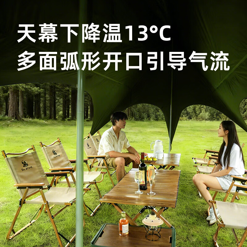 THE STRONG户外露营黑胶天幕六角速开防雨防晒懒人遮阳棚 卡其黑胶约18平(4-8人) 懒人速搭