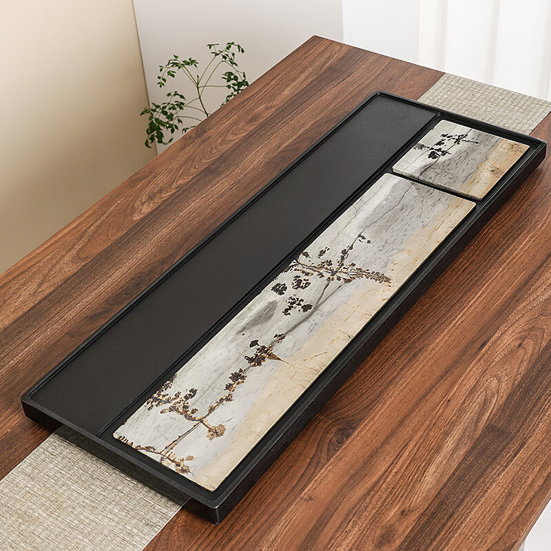 希格鲨茶盘乌金石国画石整块天然原石高端轻奢茶海家用客厅功夫茶具茶台 【玄青国画】尺寸：50*30*3cm