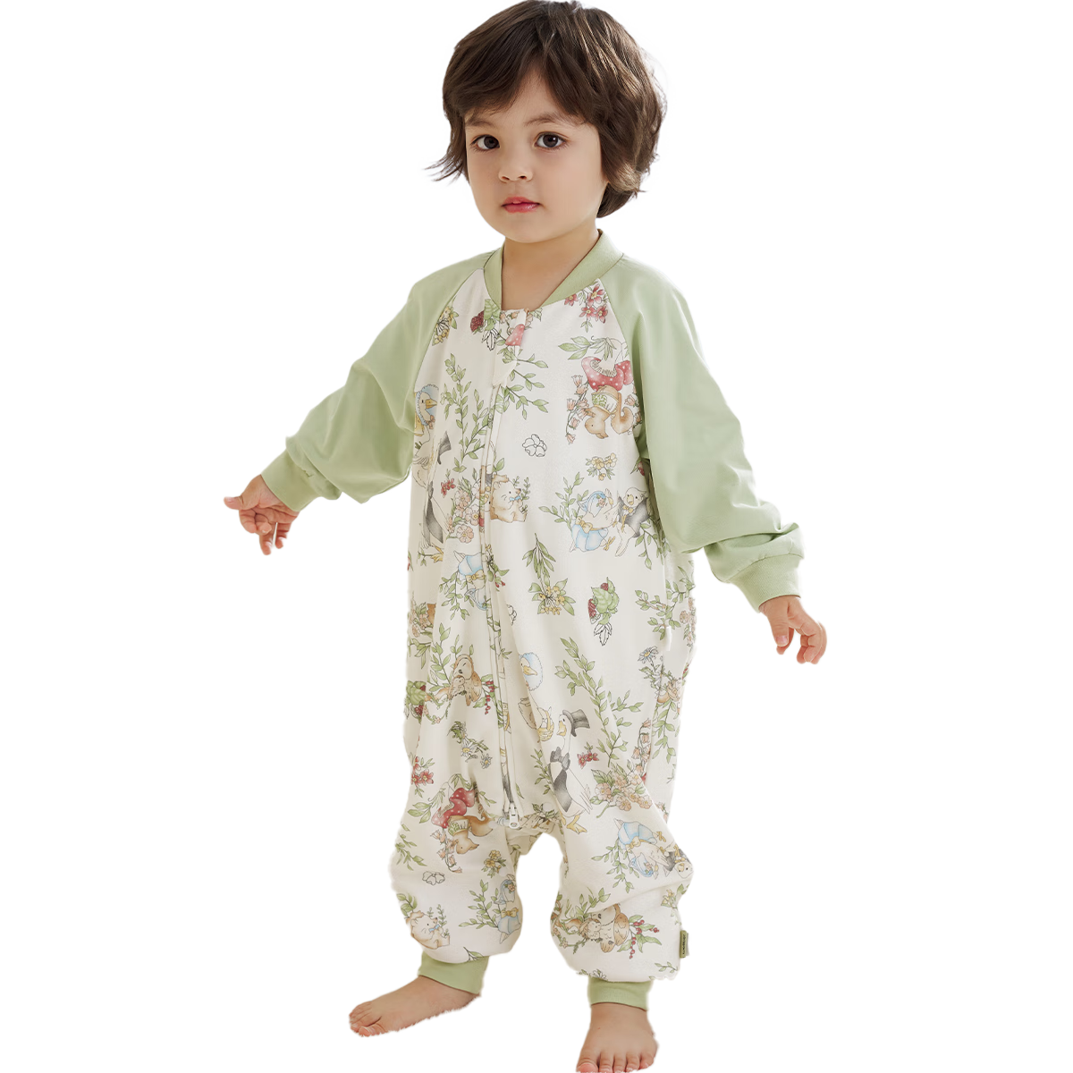 威爾貝魯（WELLBER）恒溫睡袋嬰幼兒1-3歲竹棉睡衣秋冬兒童寶寶防踢被厚夾棉 森林2XL