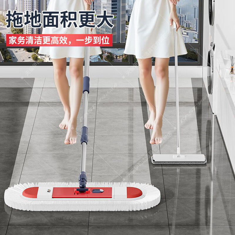 伊司达平板拖把家用木地板瓷砖大号棉纱拖布墩布拖地不锈钢地拖送替换布 加长款65CM单把【共1块配布】