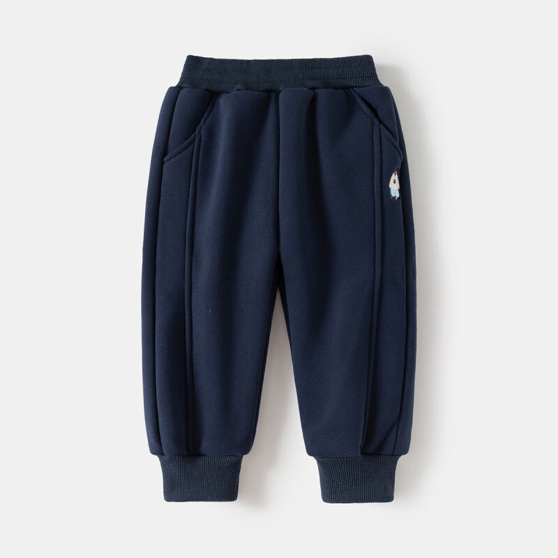 WELLKIDS男童加厚运动裤秋装长裤子秋冬2025新款童装儿童宝宝小童加绒卫裤 藏青 90